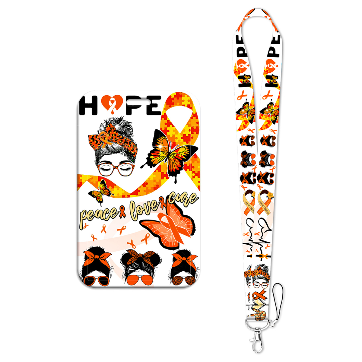Rugged Sport Strap - 오렌지 리본 나비 희망 카드 홀더